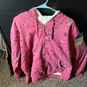 pink horse sherpa zip up jacket